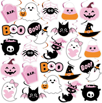 Halloween Decorations - 24 Pcs Pink Halloween Hanging Swirl