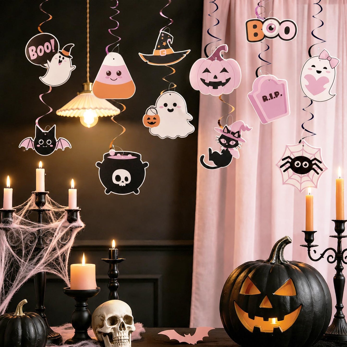 Halloween Decorations - 24 Pcs Pink Halloween Hanging Swirl