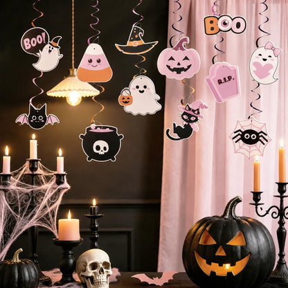 Halloween Decorations - 24 Pcs Pink Halloween Hanging Swirl