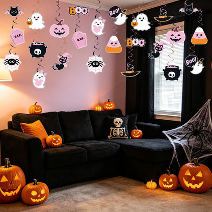 Halloween Decorations - 24 Pcs Pink Halloween Hanging Swirl