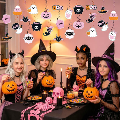Halloween Decorations - 24 Pcs Pink Halloween Hanging Swirl