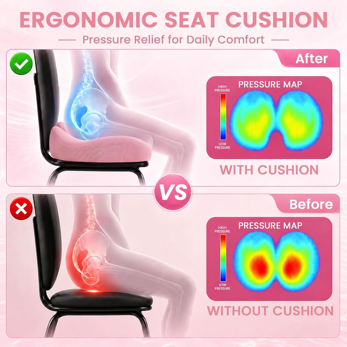 Seat Cushion, XL Large Memory Foam Cushion for /Office Chair/Car/Wheelchair