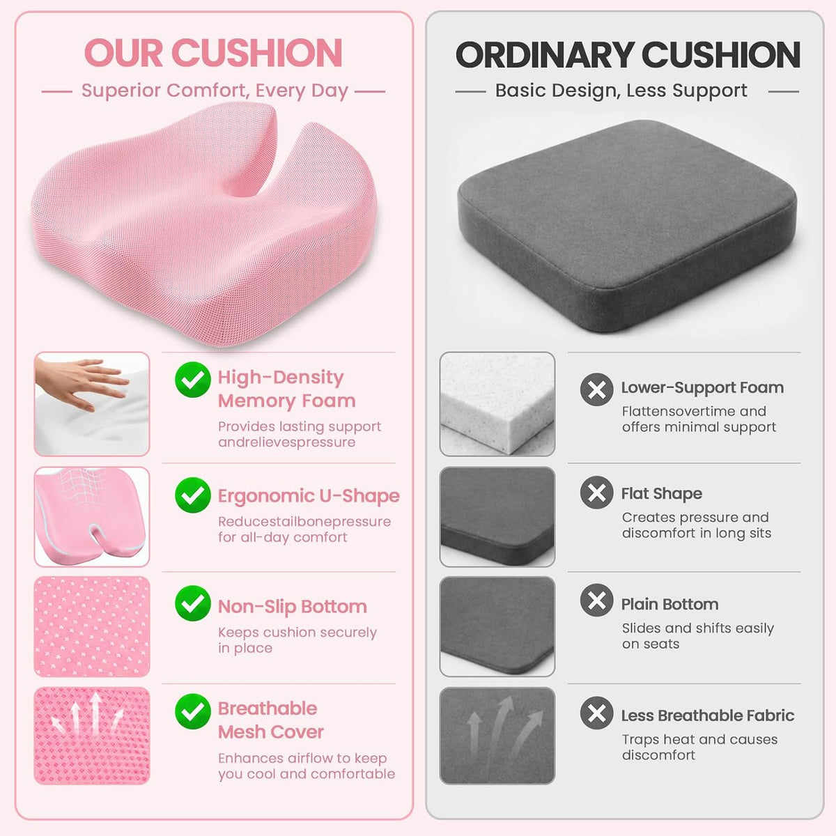 Seat Cushion, XL Large Memory Foam Cushion for /Office Chair/Car/Wheelchair