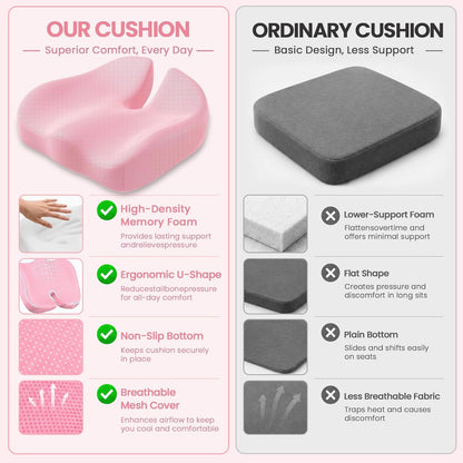 Seat Cushion, XL Large Memory Foam Cushion for /Office Chair/Car/Wheelchair