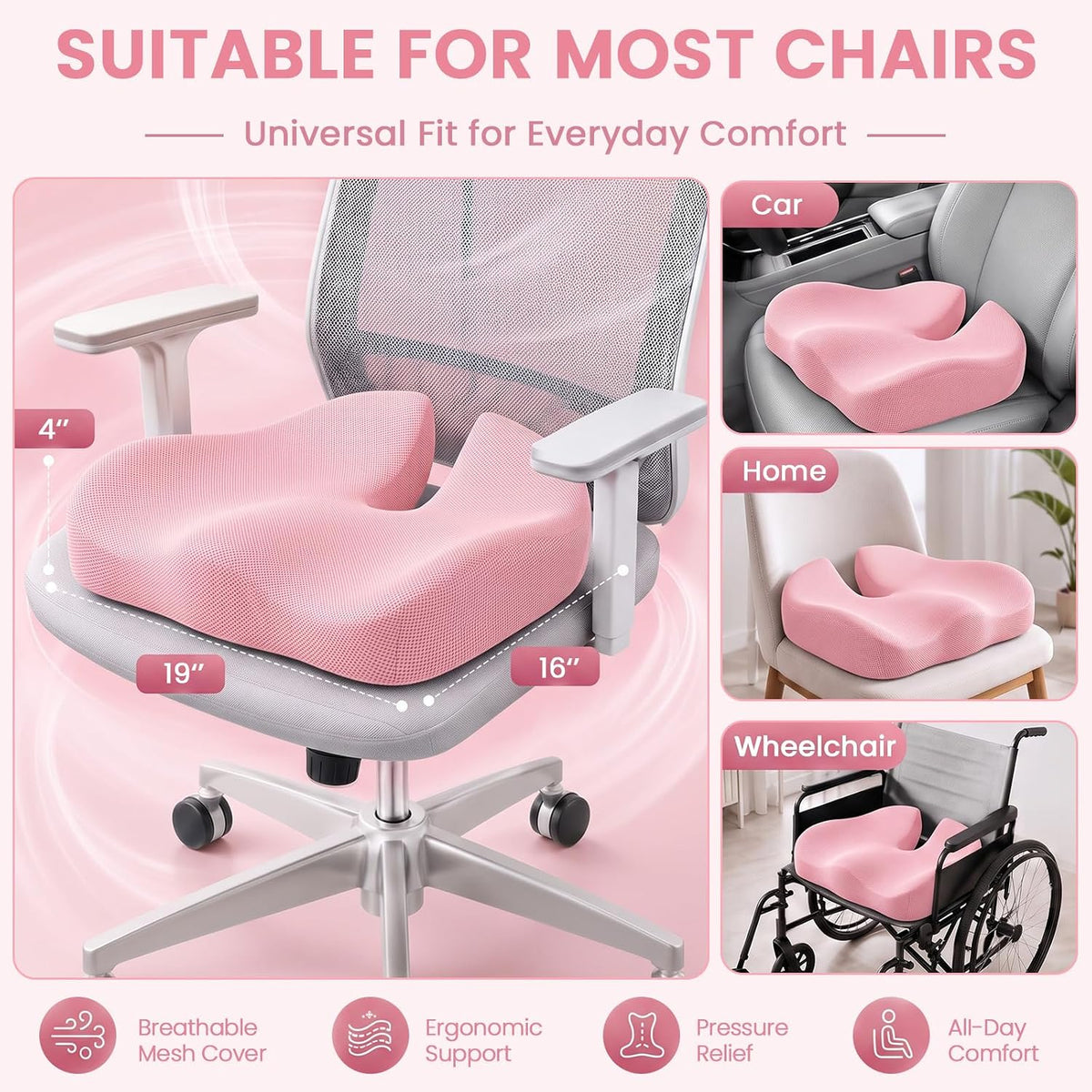 Seat Cushion, XL Large Memory Foam Cushion for /Office Chair/Car/Wheelchair