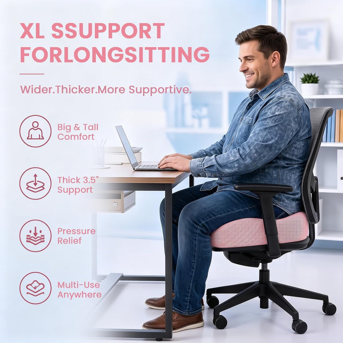 Seat Cushion, XL Large Memory Foam Cushion for /Office Chair/Car/Wheelchair