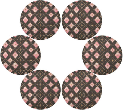 Quatrefoil Pattern Peach Gold Circle placemats Reusable Chalkboard placemats Faux Leather placemats for Dining Table placemats Easy to Clean Waterproof 6 Piecing placemat Set 15.4x15.4in
