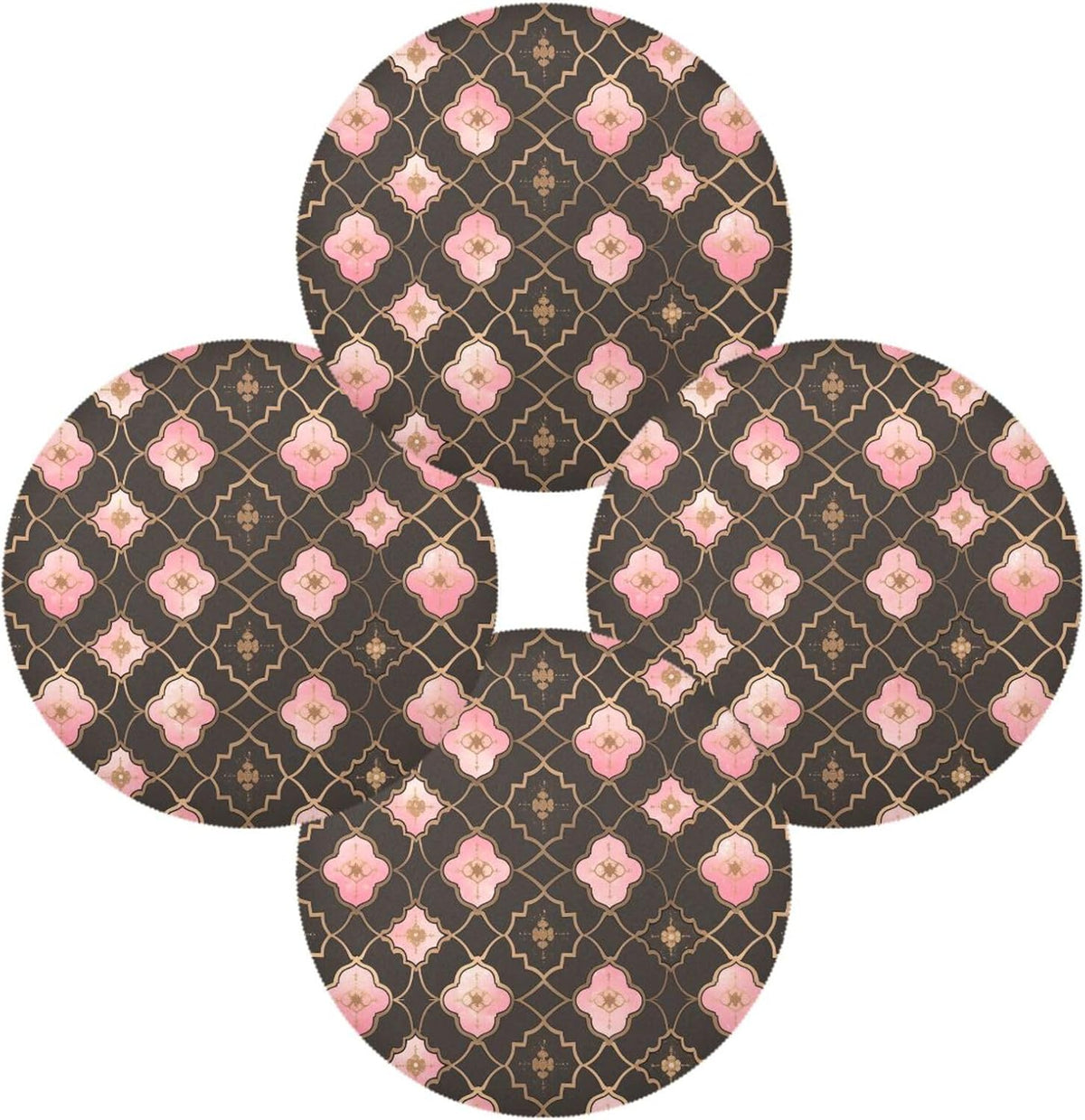 Quatrefoil Pattern Peach Gold Circle placemats Reusable Chalkboard placemats Faux Leather placemats for Dining Table placemats Easy to Clean Waterproof 6 Piecing placemat Set 15.4x15.4in