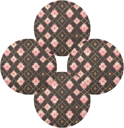 Quatrefoil Pattern Peach Gold Circle placemats Reusable Chalkboard placemats Faux Leather placemats for Dining Table placemats Easy to Clean Waterproof 6 Piecing placemat Set 15.4x15.4in
