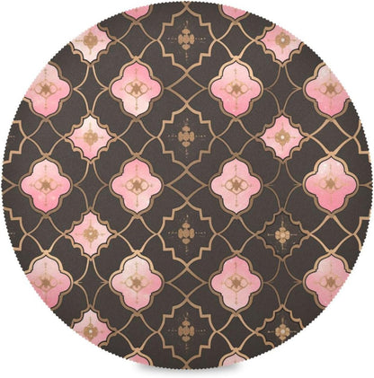 Quatrefoil Pattern Peach Gold Circle placemats Reusable Chalkboard placemats Faux Leather placemats for Dining Table placemats Easy to Clean Waterproof 6 Piecing placemat Set 15.4x15.4in