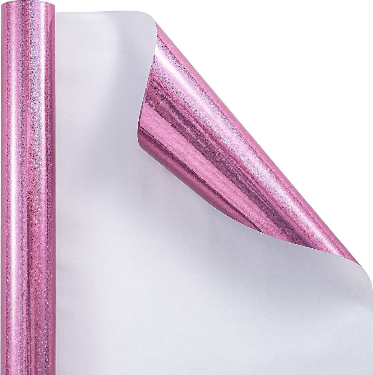 Pink Holographic Wrapping Paper Roll for Girls, Valentine's Day Pink Stars Gift Wrap for Birthday, Wedding, Mother's Day, Christmas, 17 Inches x 16.4 Feet
