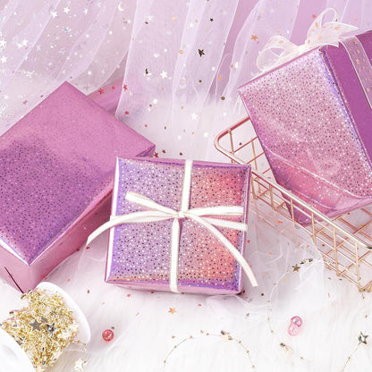 Pink Holographic Wrapping Paper Roll for Girls, Valentine's Day Pink Stars Gift Wrap for Birthday, Wedding, Mother's Day, Christmas, 17 Inches x 16.4 Feet