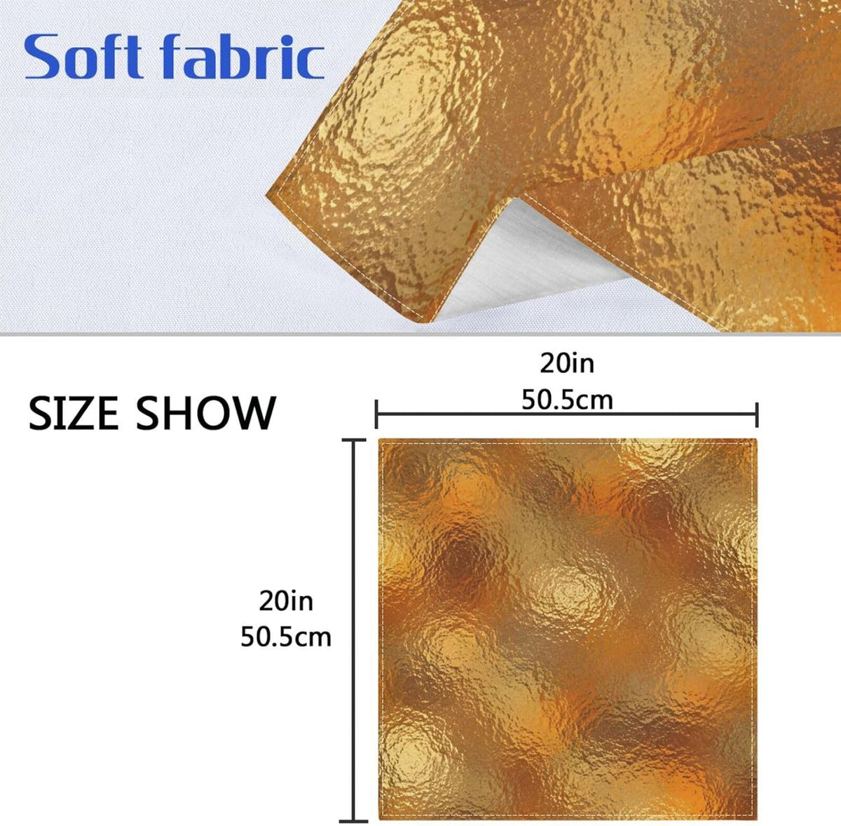 Gold Ripple 20x20 Inch Cloth Napkins Set of 4, Satin Peach Skin Polyester Dinner Napkins, Washable Reusable Table Napkins with Hemmed Edges for Wedding Party Restaurant Everyday Use