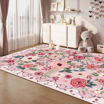 5x7 Area Rugs, Floral Washable Rug for Living Room Non Slip, Pink