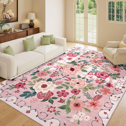 5x7 Area Rugs, Floral Washable Rug for Living Room Non Slip, Pink