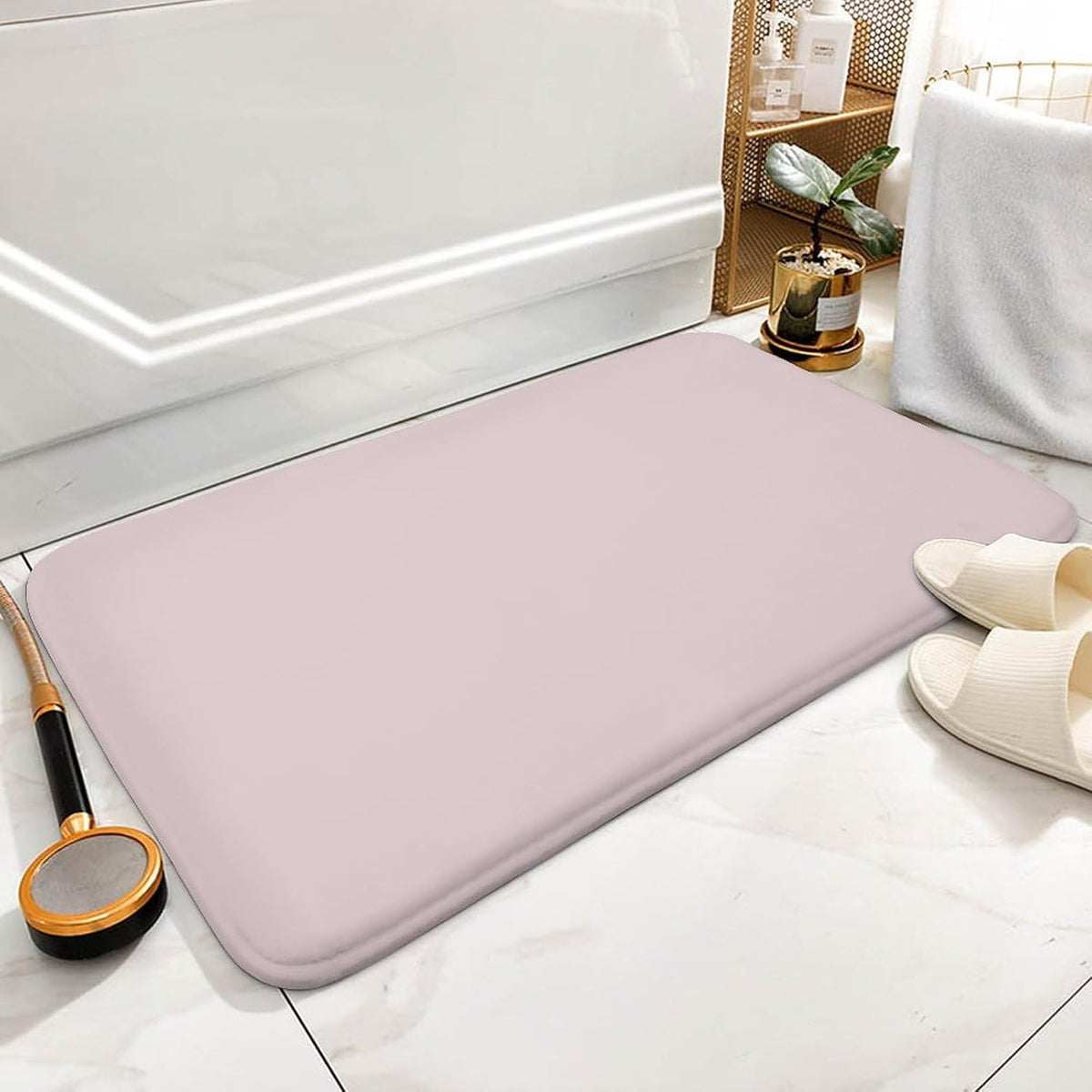 Luxury Bathroom Rugs Non Slip & Absorbent Bath Mat, Pale Pastel Pink Solid Color Soft Bath Rug Carpets for Bathroom, 16 x 24inches
