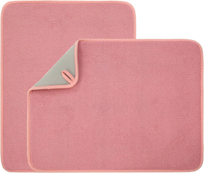 2 Pack Microfiber Dish Drying Mat, 20"×15" ,Pink