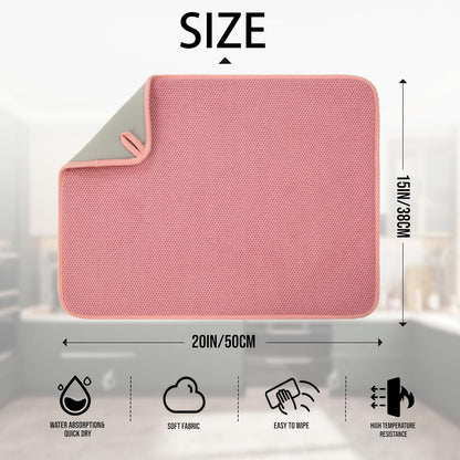 2 Pack Microfiber Dish Drying Mat, 20"×15" ,Pink