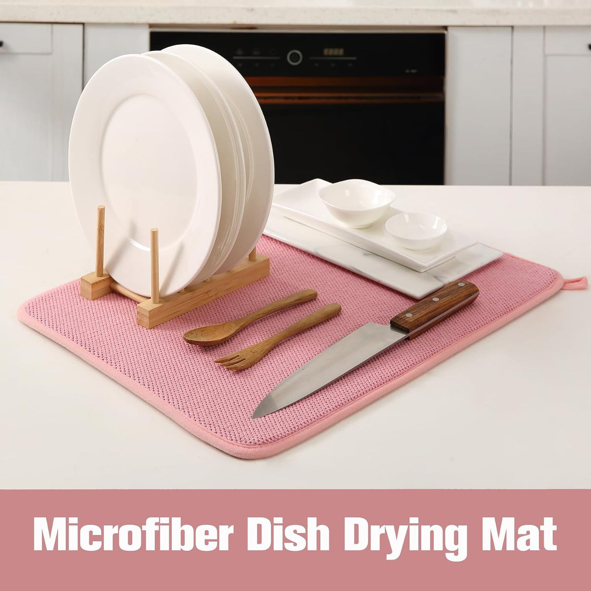 2 Pack Microfiber Dish Drying Mat, 20"×15" ,Pink