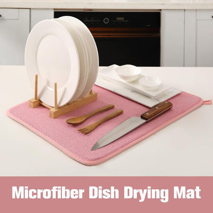 2 Pack Microfiber Dish Drying Mat, 20"×15" ,Pink