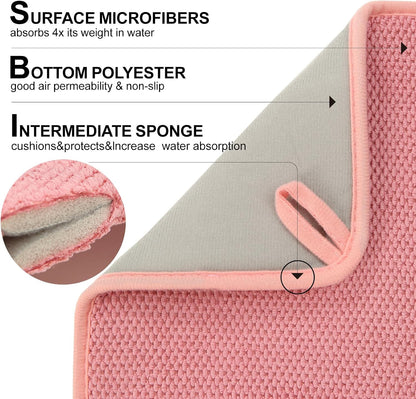 2 Pack Microfiber Dish Drying Mat, 20"×15" ,Pink