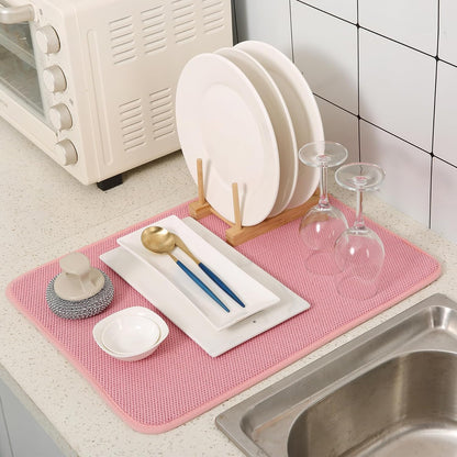 2 Pack Microfiber Dish Drying Mat, 20"×15" ,Pink