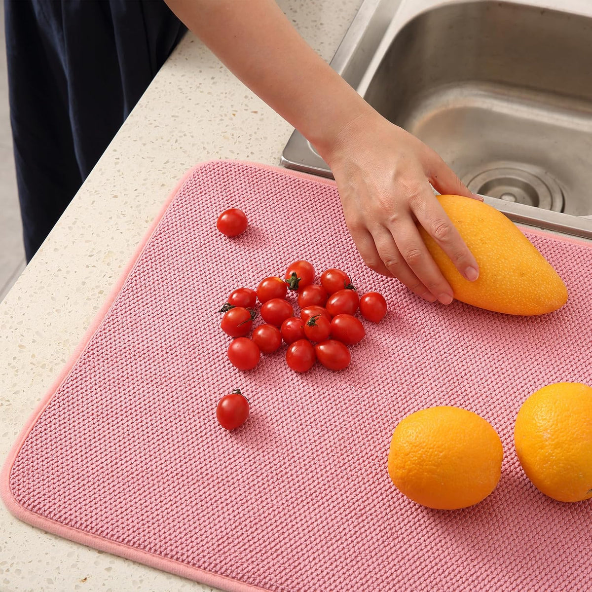 2 Pack Microfiber Dish Drying Mat, 20"×15" ,Pink