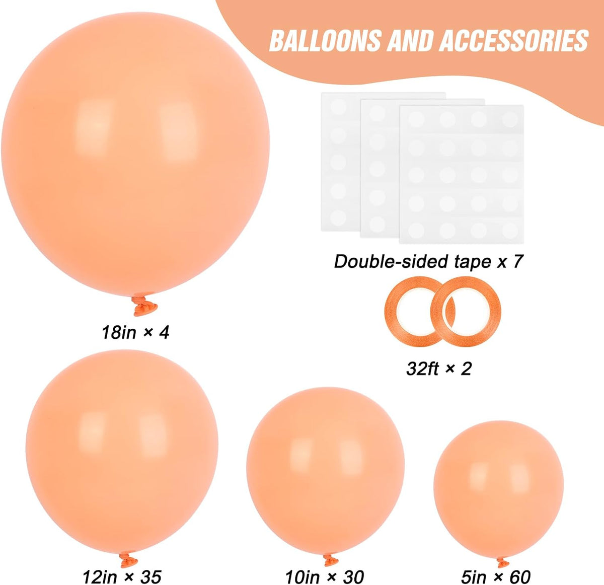 Peach Balloon Arch Kit Different Sizes Pastel Orange Balloons 129pcs