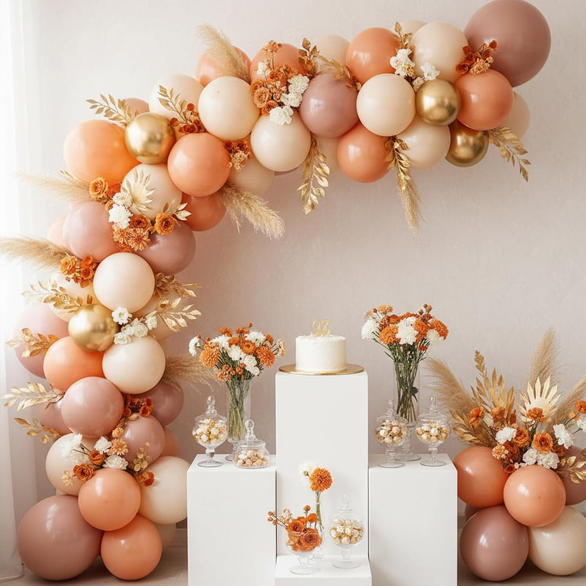 Peach Balloon Arch Kit Different Sizes Pastel Orange Balloons 129pcs