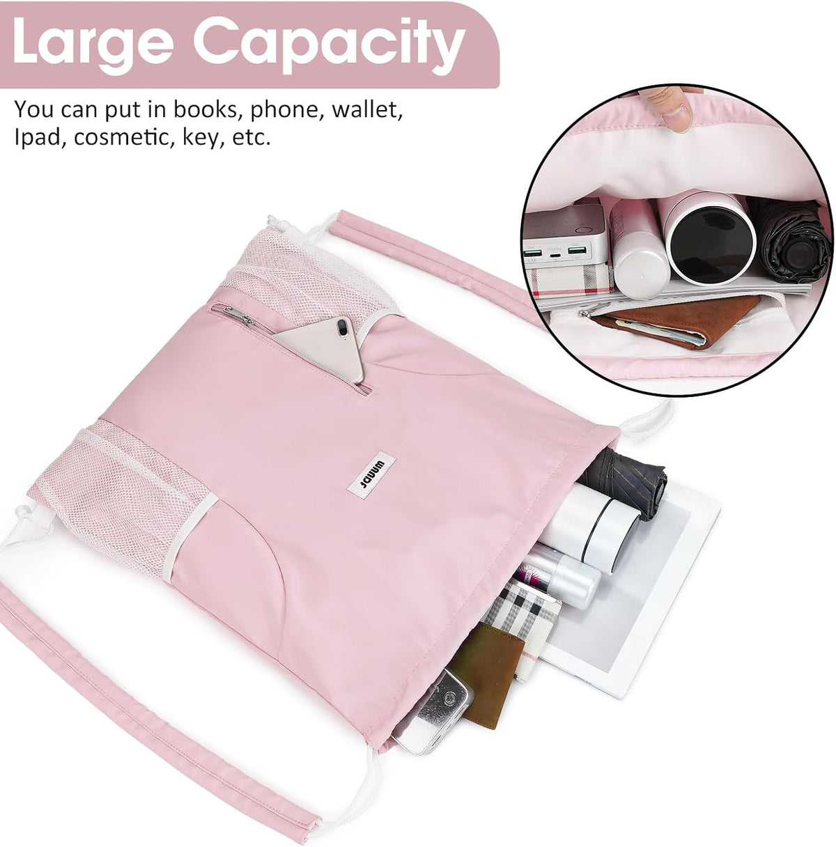 Drawstring Backpack, Gym String Bag with Shoulder Pad