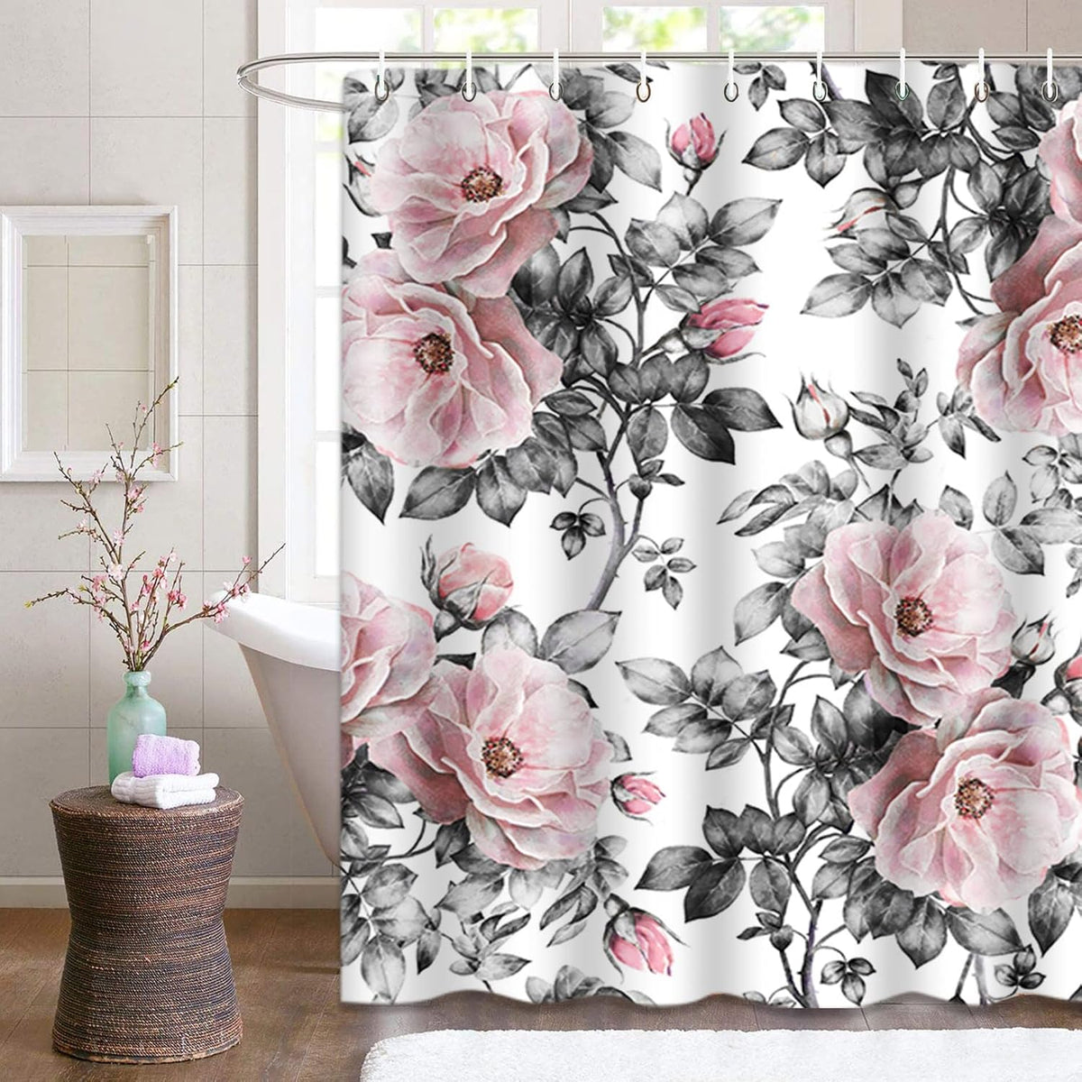 Shower Curtain, for Bathroom Decor 72" x 72", Floral Rose
