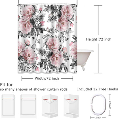 Shower Curtain, for Bathroom Decor 72" x 72", Floral Rose