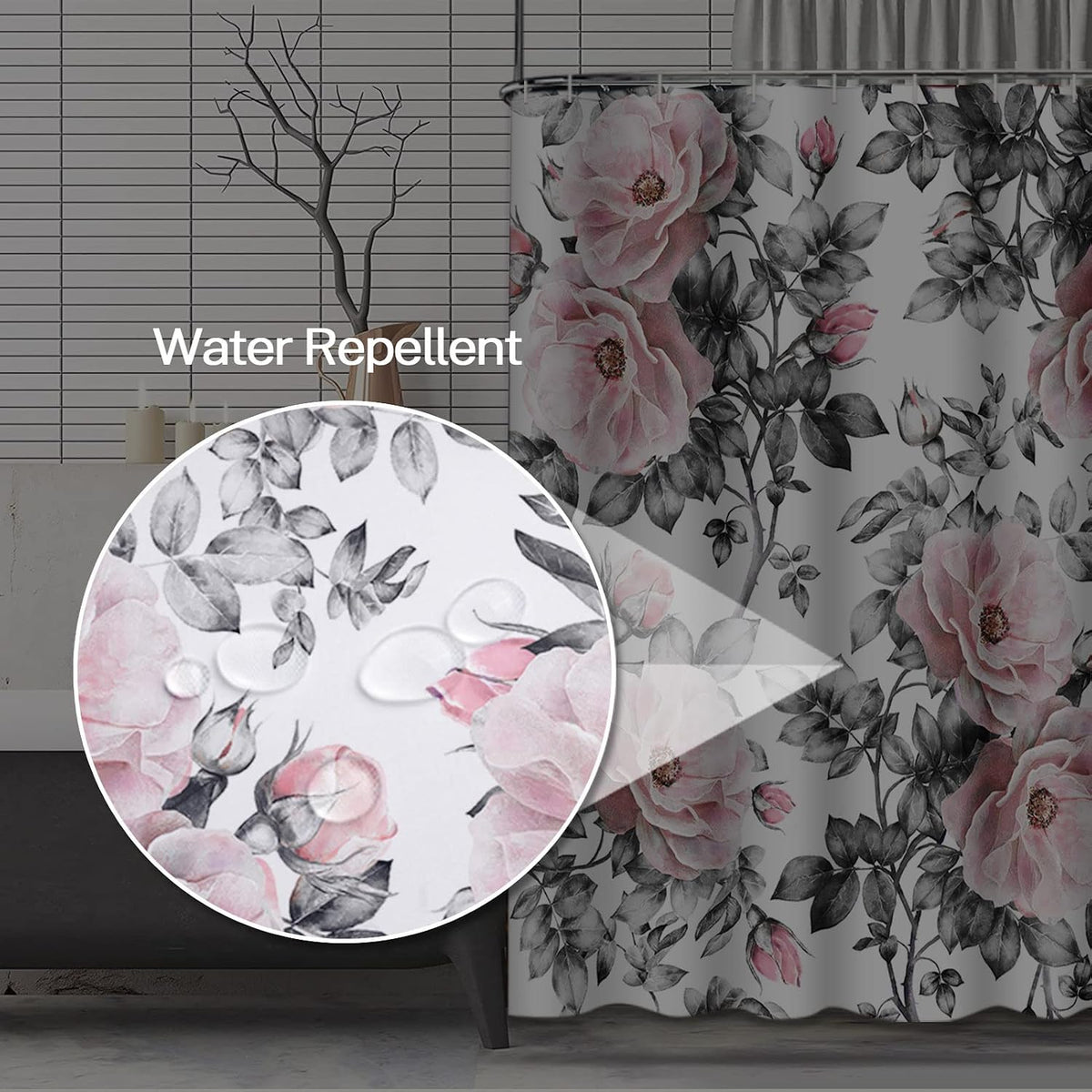 Shower Curtain, for Bathroom Decor 72" x 72", Floral Rose