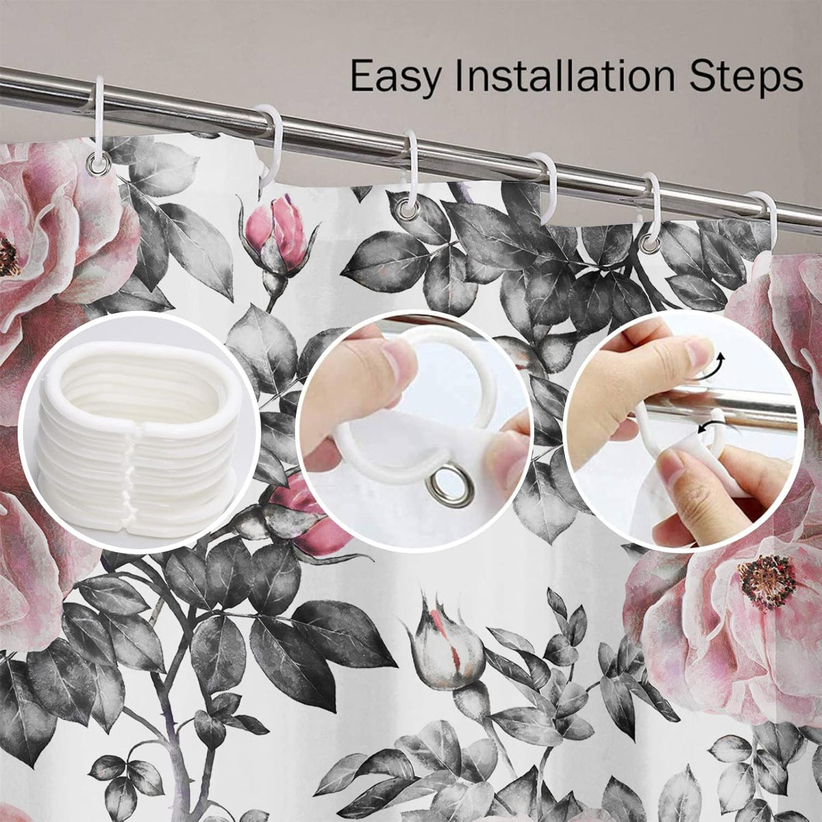 Shower Curtain, for Bathroom Decor 72" x 72", Floral Rose