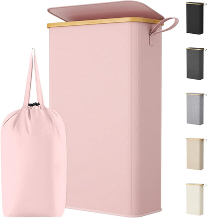 65L Slim Laundry Hamper with Lid and Removable Bag, Pink