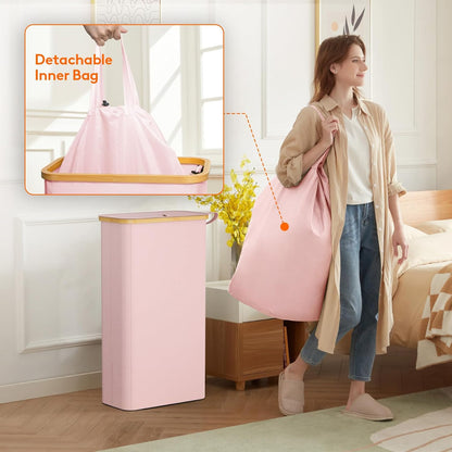 65L Slim Laundry Hamper with Lid and Removable Bag, Pink