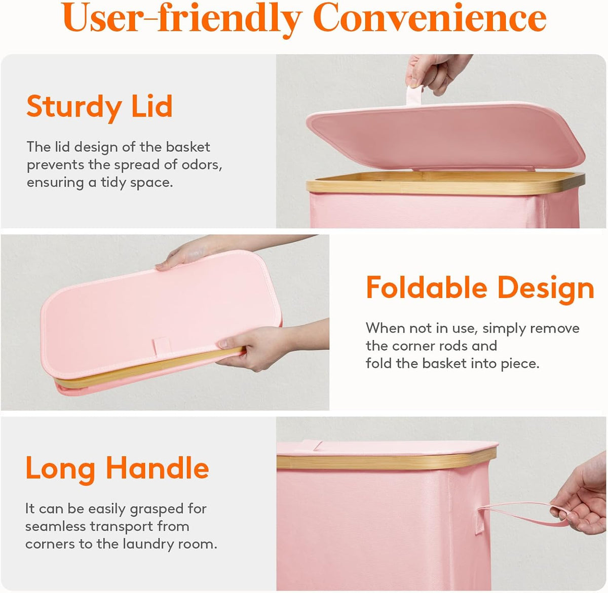 65L Slim Laundry Hamper with Lid and Removable Bag, Pink