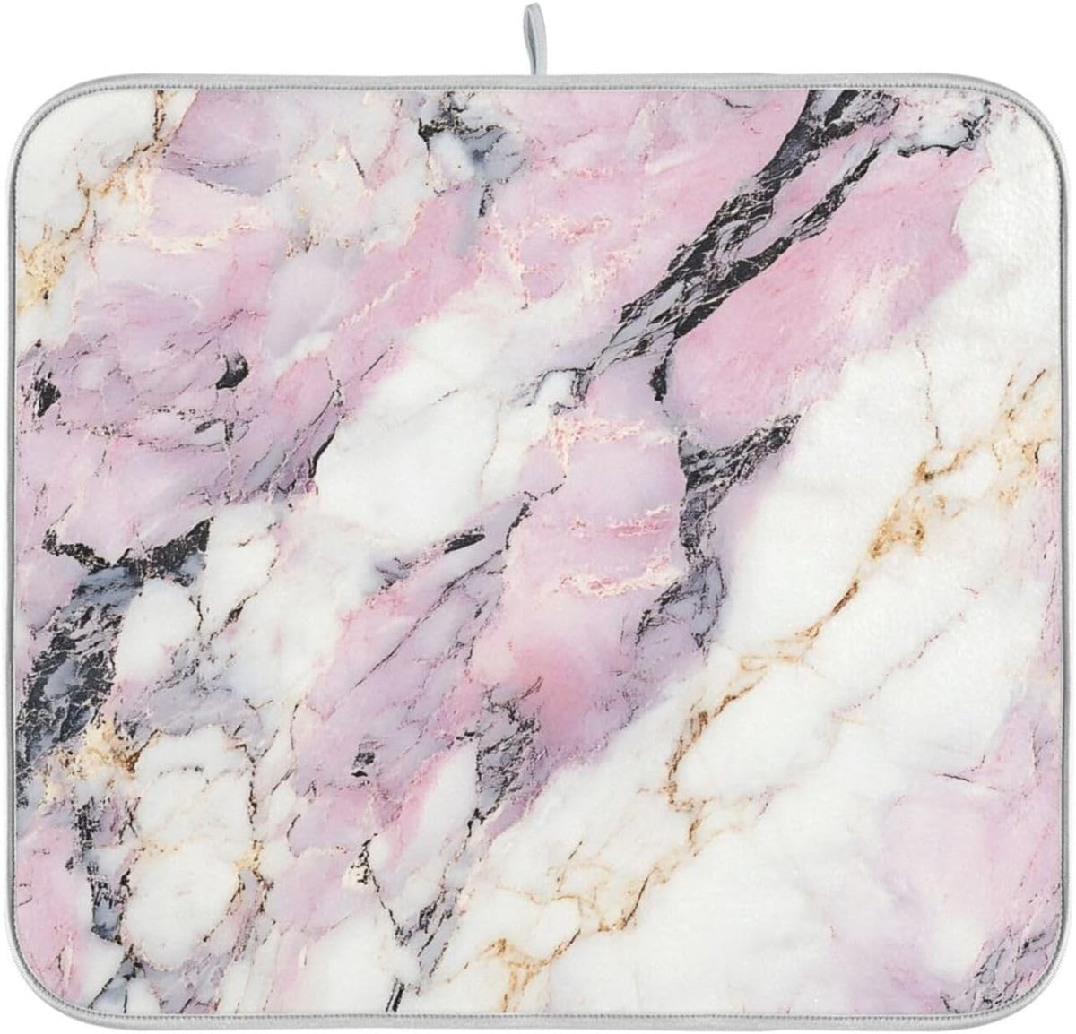 Dish Drying Mat for Kitchen Counter,White Pink Marble 16"x18" Super Absorbent Kitchen Mat, Multi-Functional Draining Racks Pad Coffee Mats