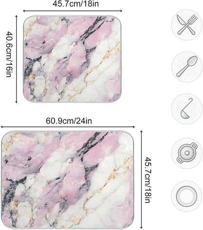 Dish Drying Mat for Kitchen Counter,White Pink Marble 16"x18" Super Absorbent Kitchen Mat, Multi-Functional Draining Racks Pad Coffee Mats