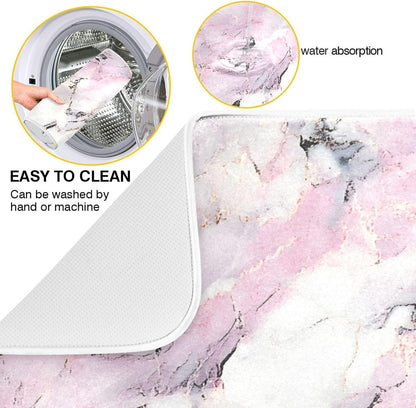 Dish Drying Mat for Kitchen Counter,White Pink Marble 16"x18" Super Absorbent Kitchen Mat, Multi-Functional Draining Racks Pad Coffee Mats