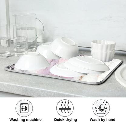 Dish Drying Mat for Kitchen Counter,White Pink Marble 16"x18" Super Absorbent Kitchen Mat, Multi-Functional Draining Racks Pad Coffee Mats