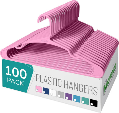 Clothes Hangers Plastic 100 Pack for Adults - Plastic Hangers, The Perfect Coat Hanger and Space Saving Clothes Hangers for Closet - Pink Hangers