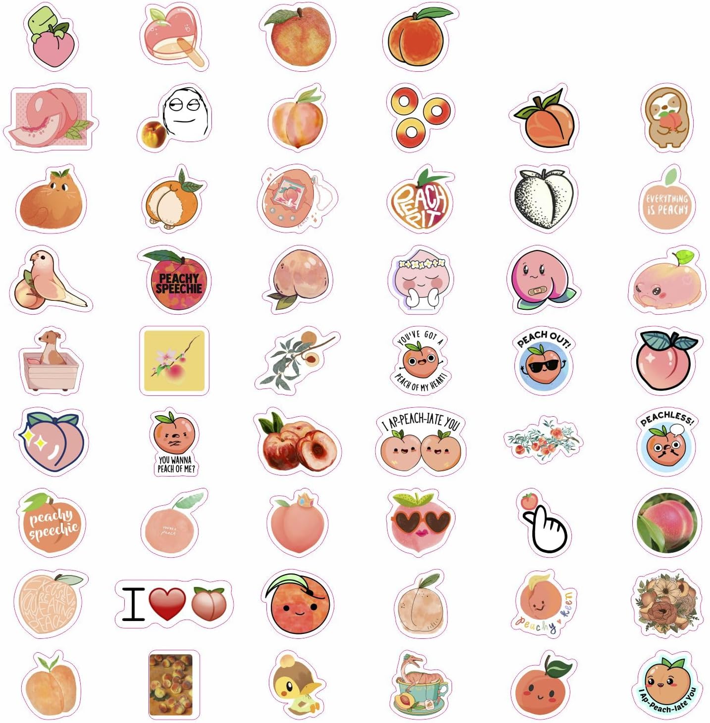 100Pcs Peach Stickers for Water Bottle and Laptop - Waterproof Vinyl Fruit Decals, Peach Gifts, Gifts for Women & Men