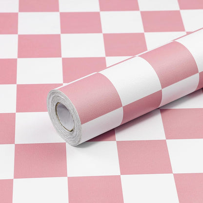 CAX Pink and White Contact Paper Mosaic Checkered Peel and Stick Wallpaper