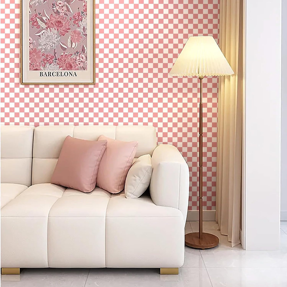 CAX Pink and White Contact Paper Mosaic Checkered Peel and Stick Wallpaper