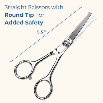 Freshly Bailey Pet Grooming Scissors Set with Round Tips for Dogs & Cats - Professional Grade Shears Safely Cut Through Dog or Cat Hair - Fur Trimming Made Easy - (Set of 2)