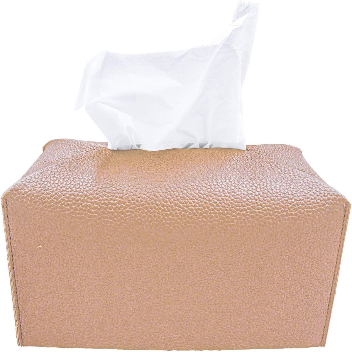 Tissue Box Cover, [Refined] Modern PU Leather Rectangular Tissue Box Holder - Decorative Holder/Organizer for Bathroom Vanity Countertop, Night Stands, Office Desk 9.5"X5"X5" - Peach Pink