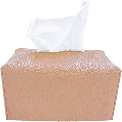 Tissue Box Cover, [Refined] Modern PU Leather Rectangular Tissue Box Holder - Decorative Holder/Organizer for Bathroom Vanity Countertop, Night Stands, Office Desk 9.5"X5"X5" - Peach Pink