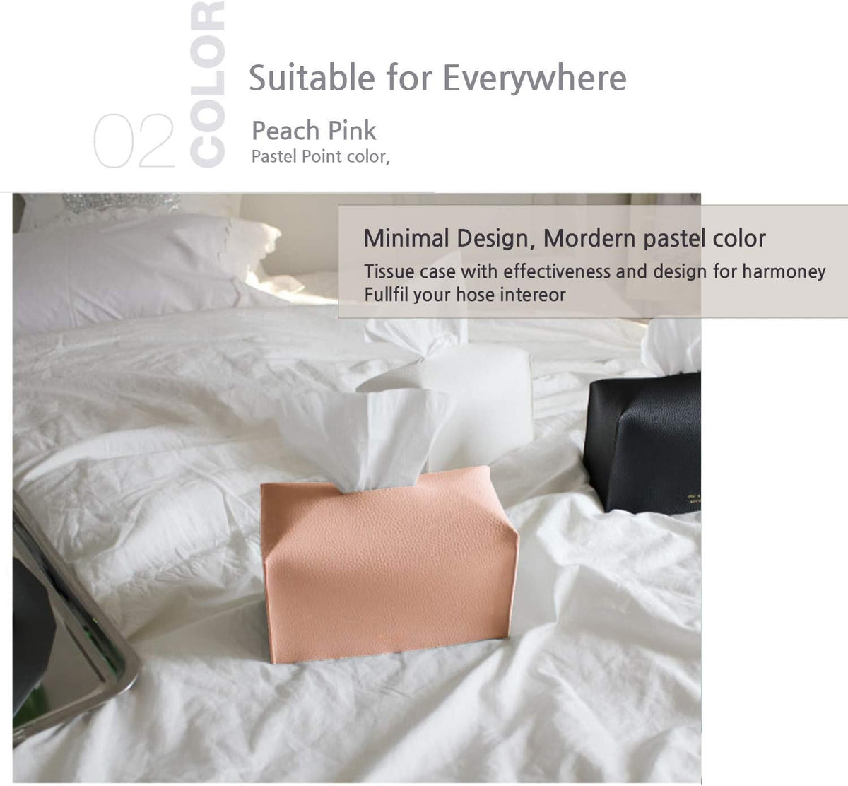 Tissue Box Cover, [Refined] Modern PU Leather Rectangular Tissue Box Holder - Decorative Holder/Organizer for Bathroom Vanity Countertop, Night Stands, Office Desk 9.5"X5"X5" - Peach Pink