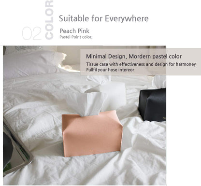 Tissue Box Cover, [Refined] Modern PU Leather Rectangular Tissue Box Holder - Decorative Holder/Organizer for Bathroom Vanity Countertop, Night Stands, Office Desk 9.5"X5"X5" - Peach Pink